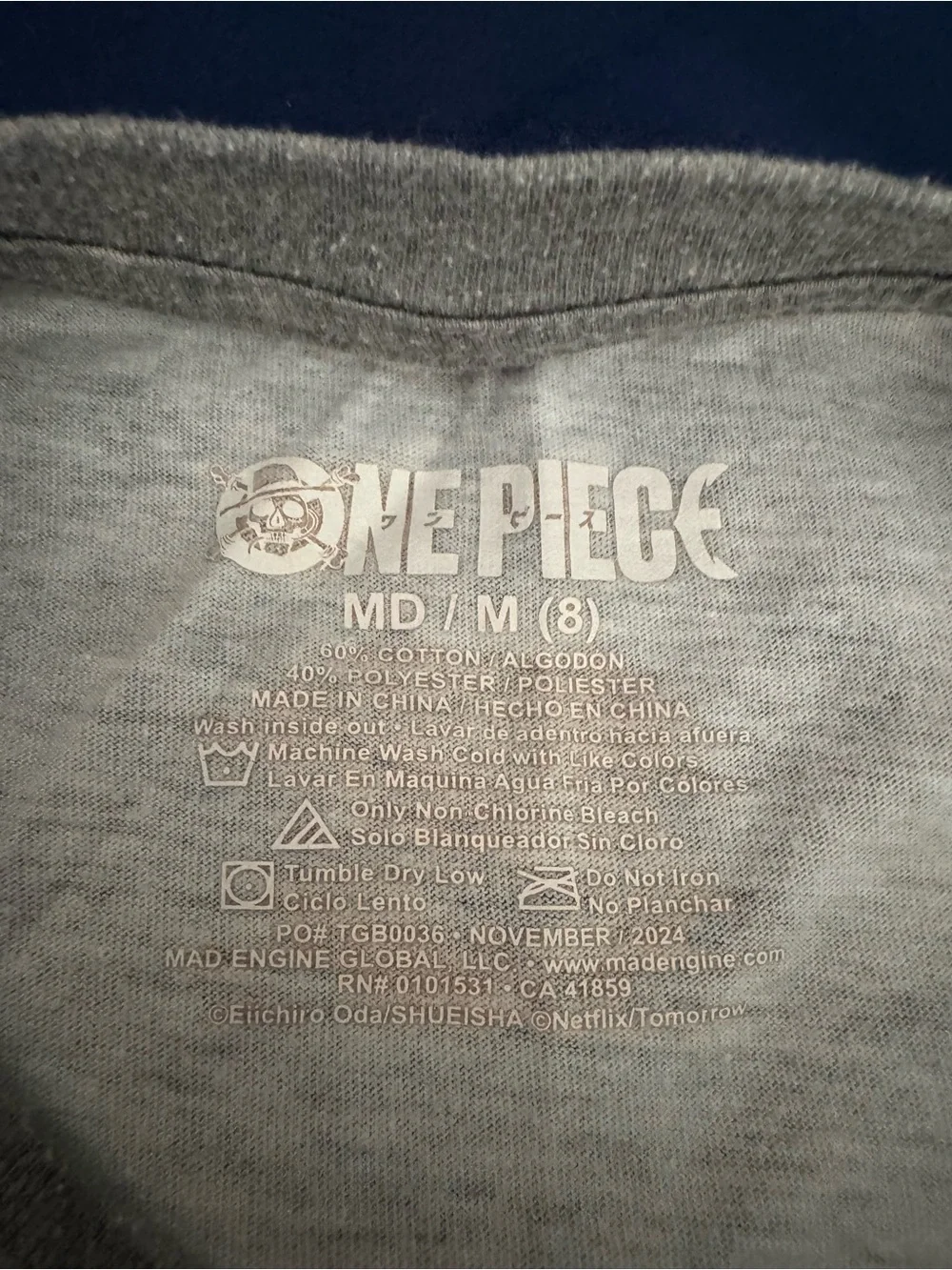 Onepiece Grey Kids Tee with Red Logo